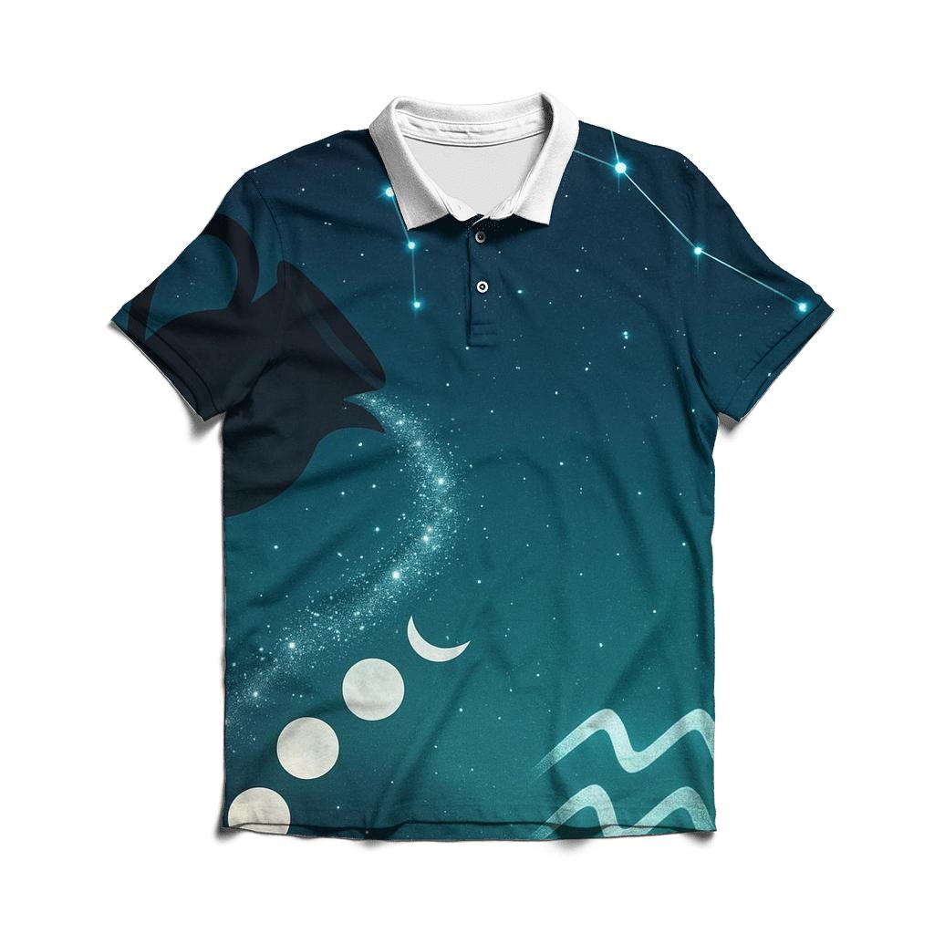 Aquarius Lunar Pitcher Constellation Pour premium cotton polo shirts