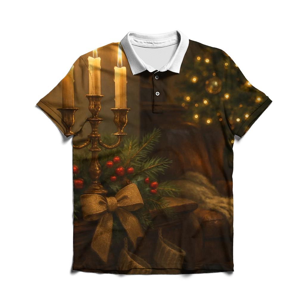 Candlelit Hearth And Evergreen Mantel embroidered polo tops