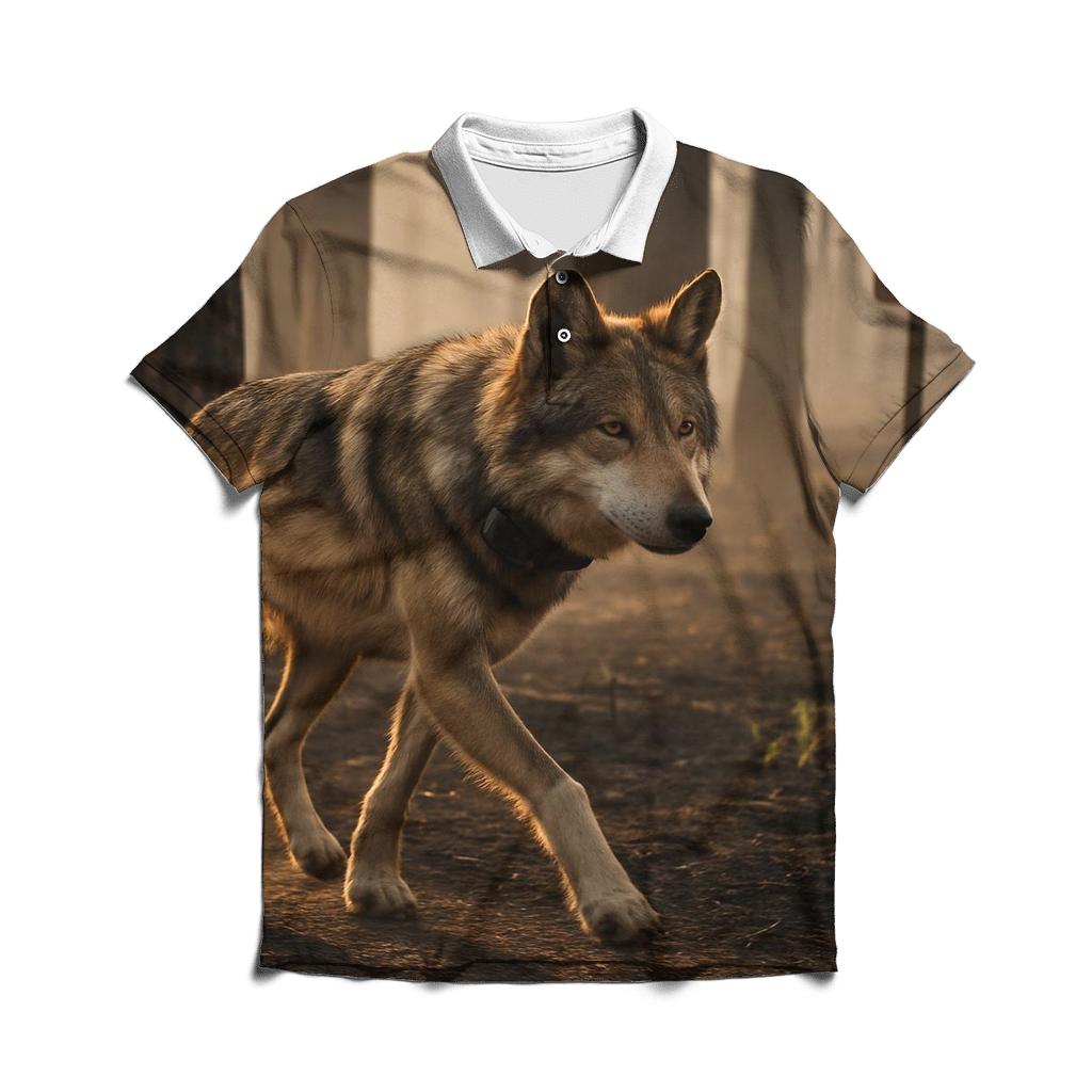 Mexican Gray Wolf In The Post Fire Recovery Zone embroidered polo tops