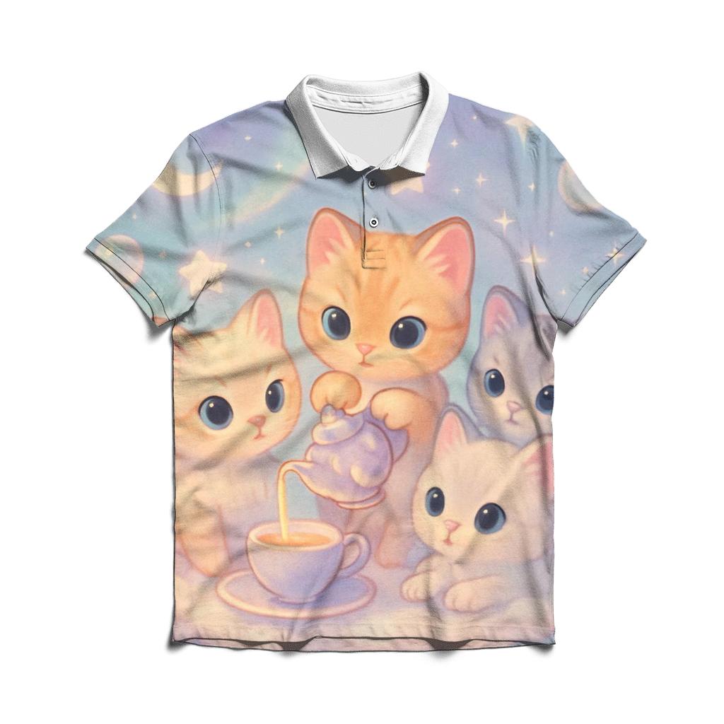 Cloud Tea Party Kittens embroidered polo tops