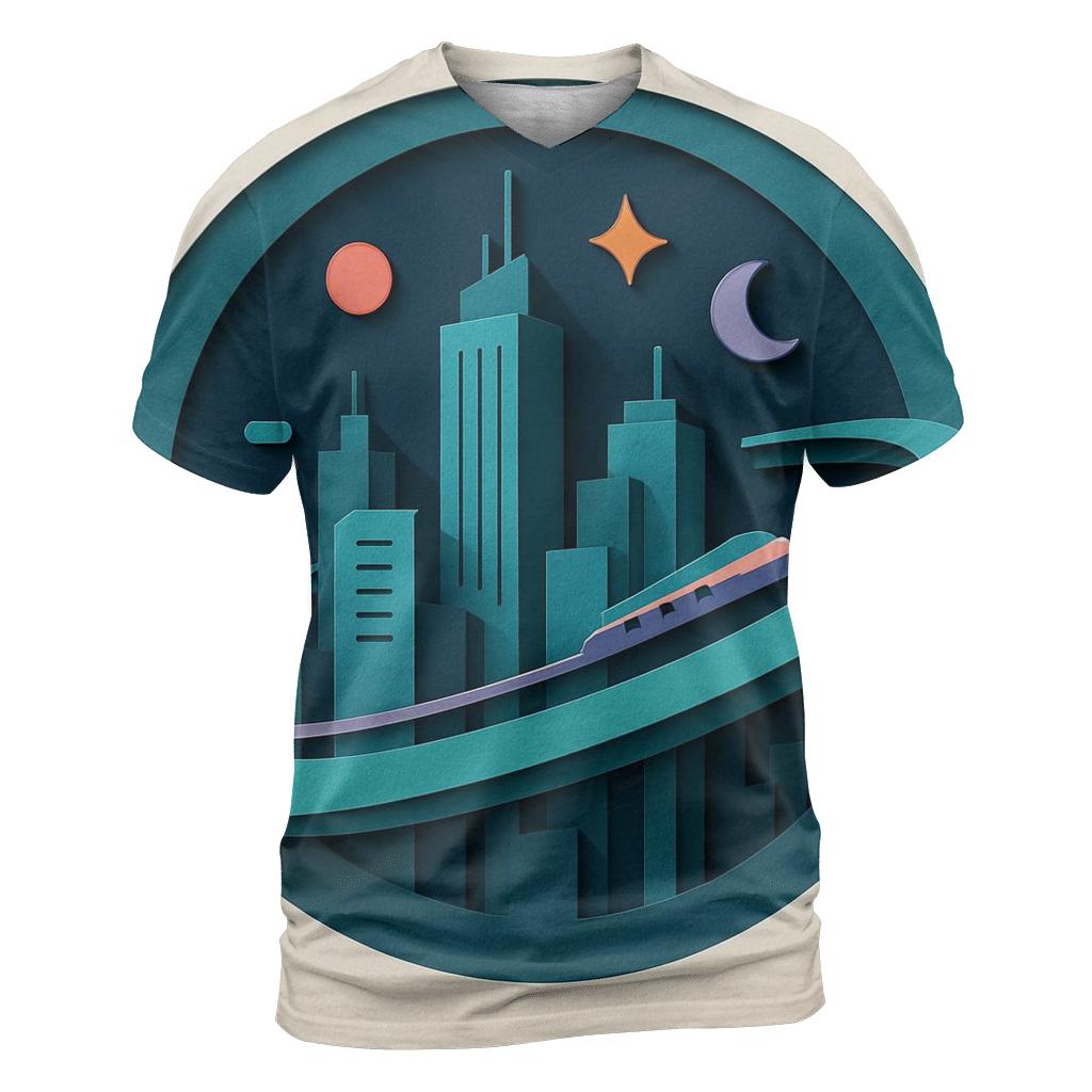 Prismatic Paper Cut City Orbit trendy printed shirt styles