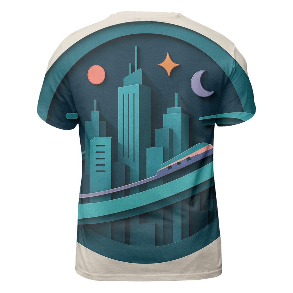 Prismatic Paper Cut City Orbit trendy printed shirt styles