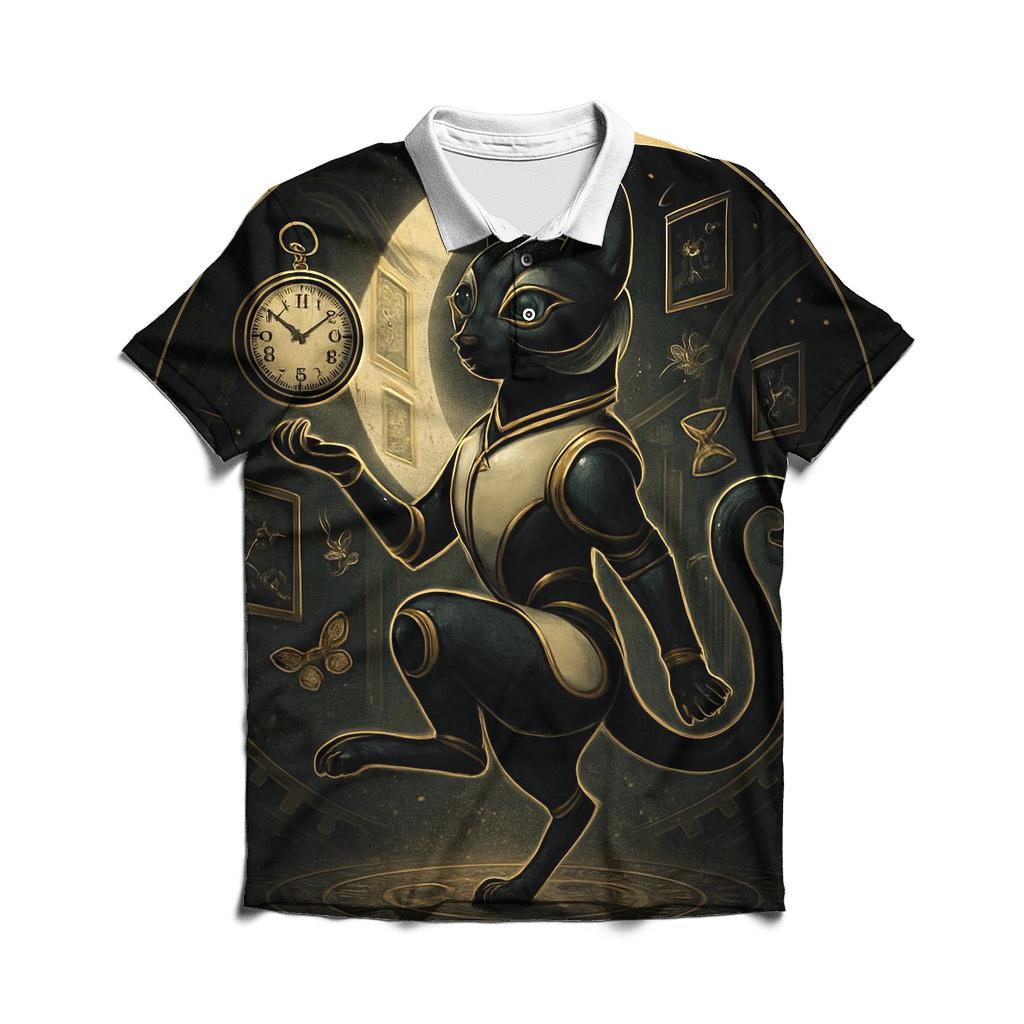 Clockwork Moonlight Cat Curator embroidered polo tops