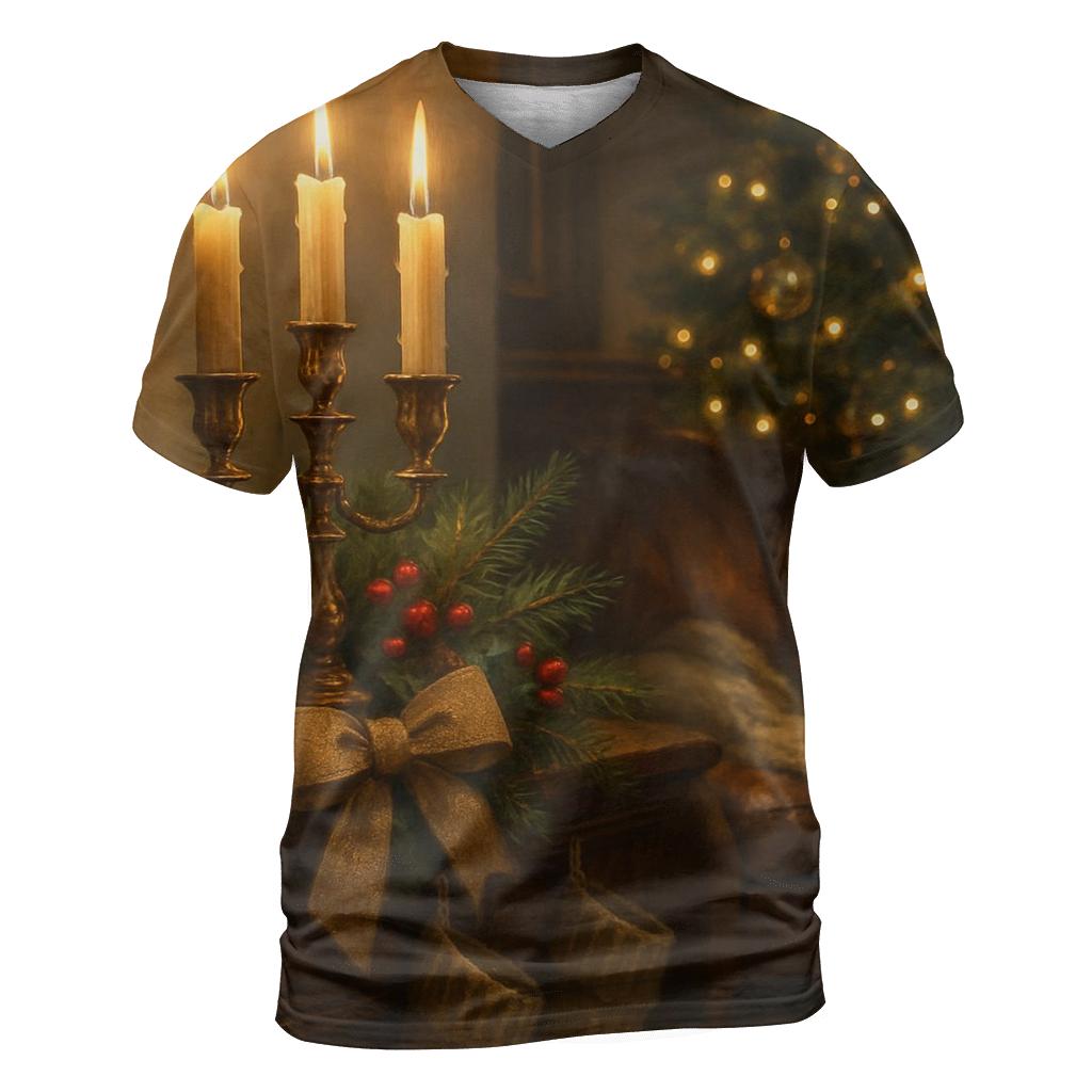 Candlelit Hearth And Evergreen Mantel trendy printed shirt styles