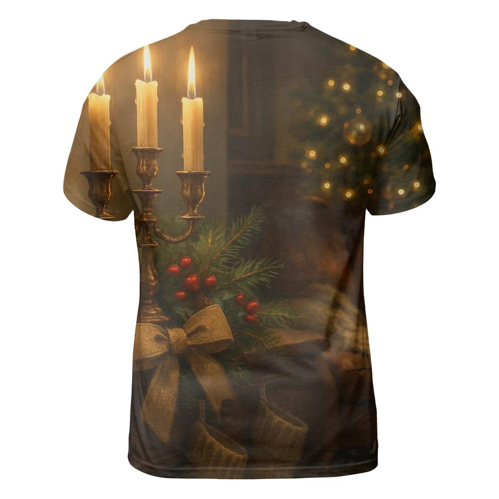 Candlelit Hearth And Evergreen Mantel trendy printed shirt styles