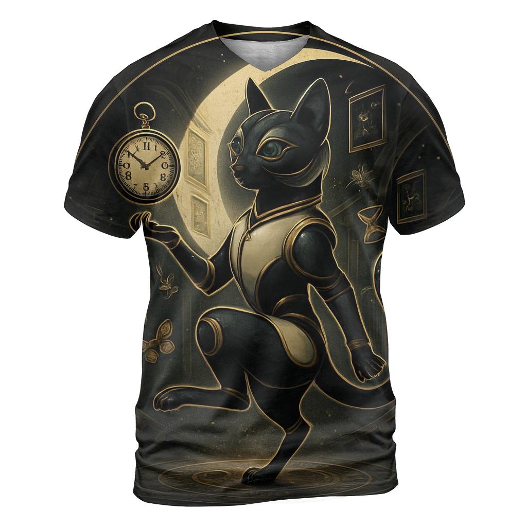 Clockwork Moonlight Cat Curator artistic all-over print tops