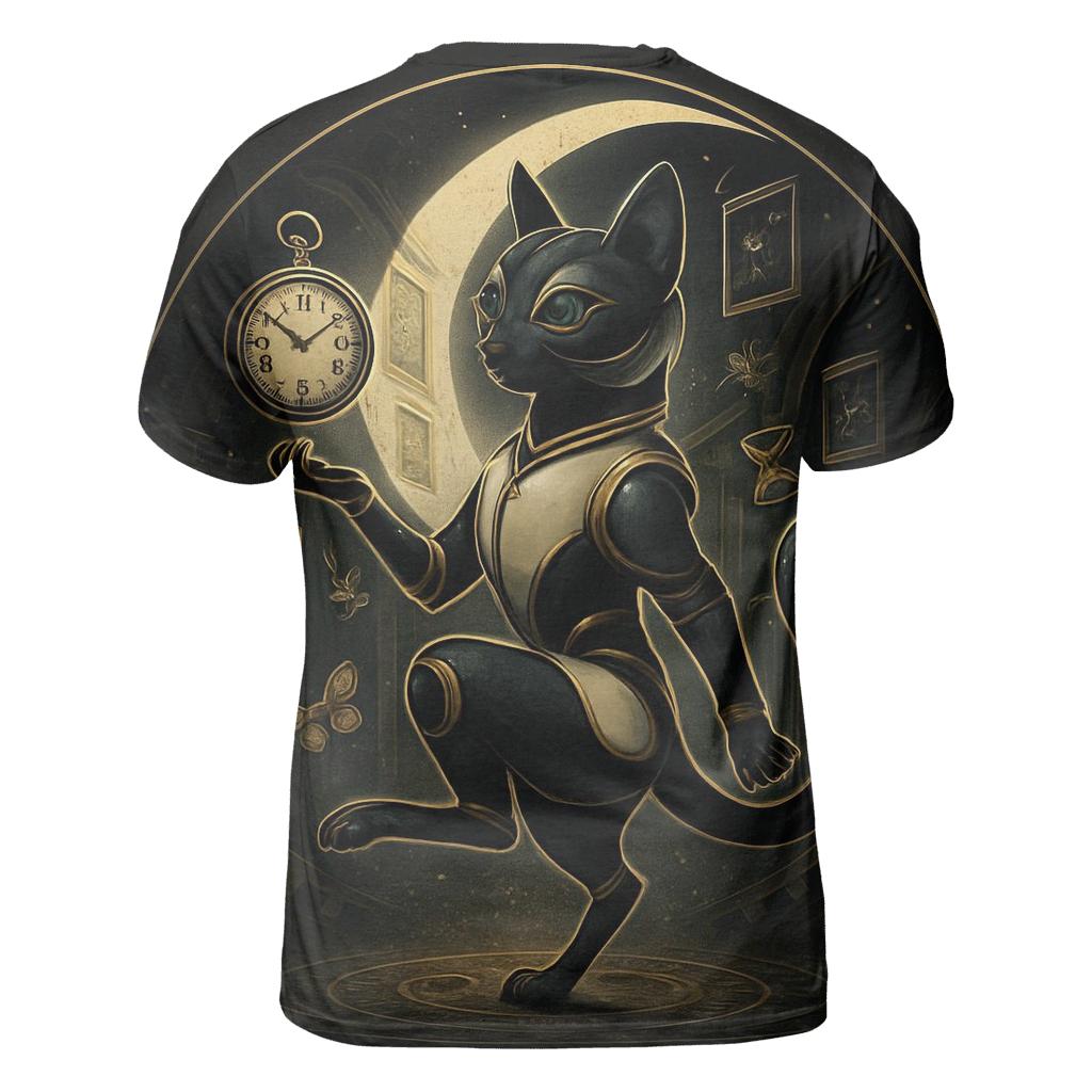 Clockwork Moonlight Cat Curator artistic all-over print tops
