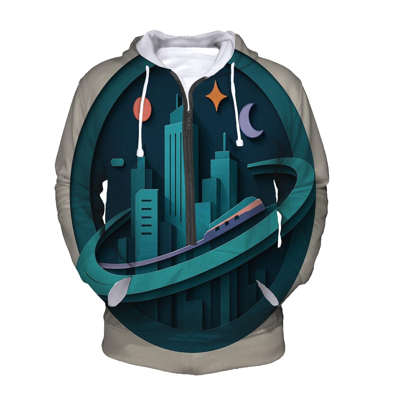 Prismatic Paper Cut City Orbit graphic hoodies