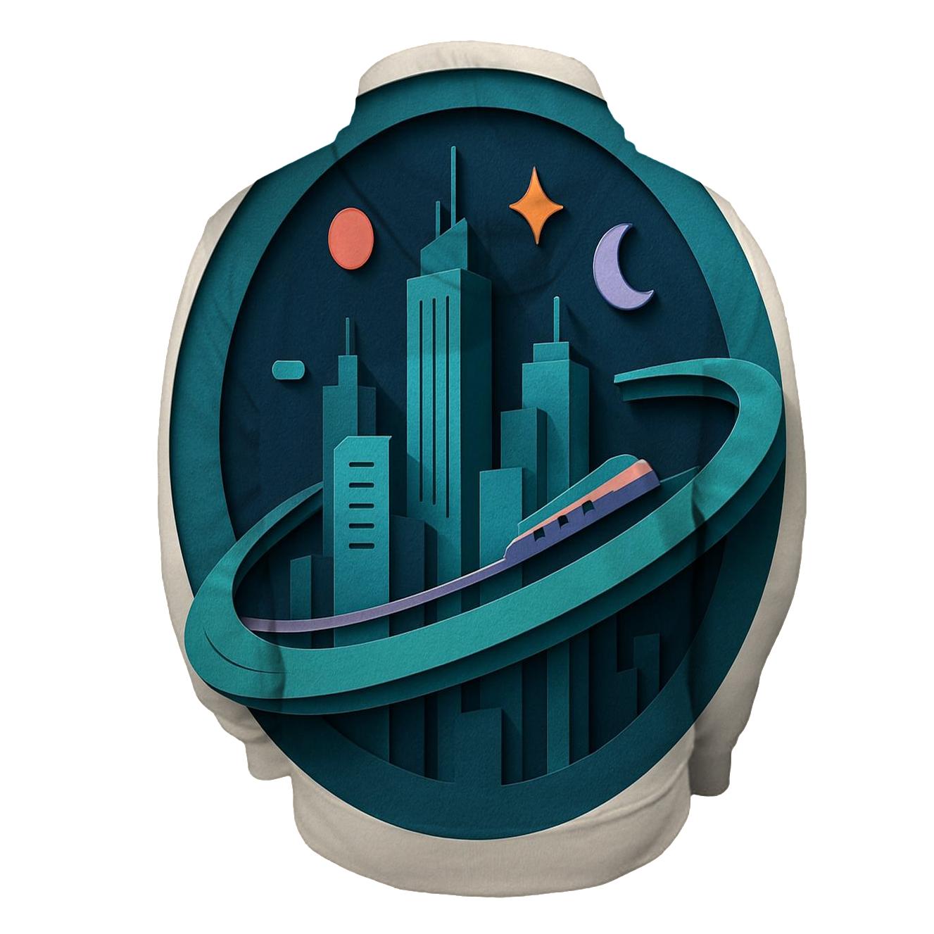 Prismatic Paper Cut City Orbit graphic hoodies