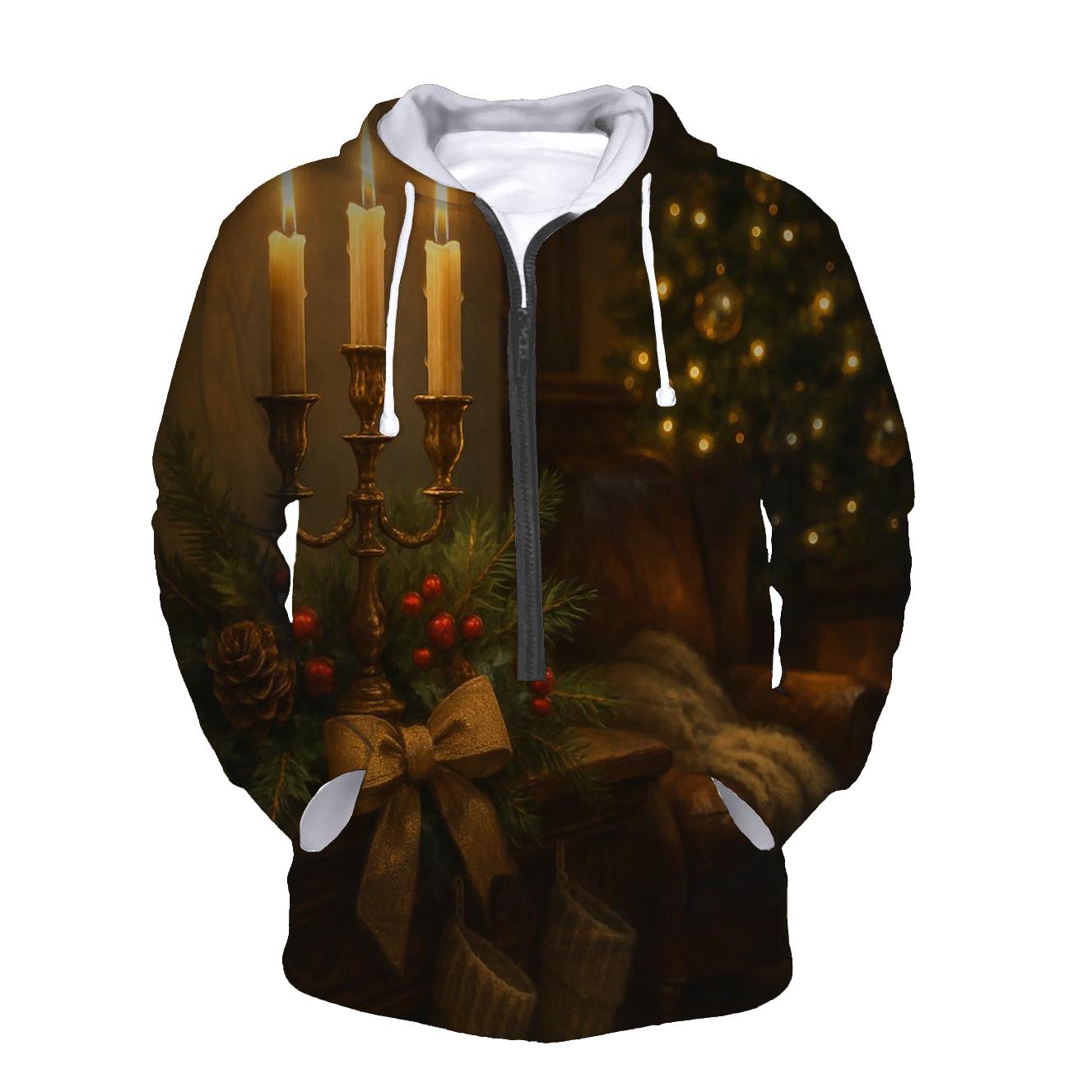 Candlelit Hearth And Evergreen Mantel embroidered hoodies