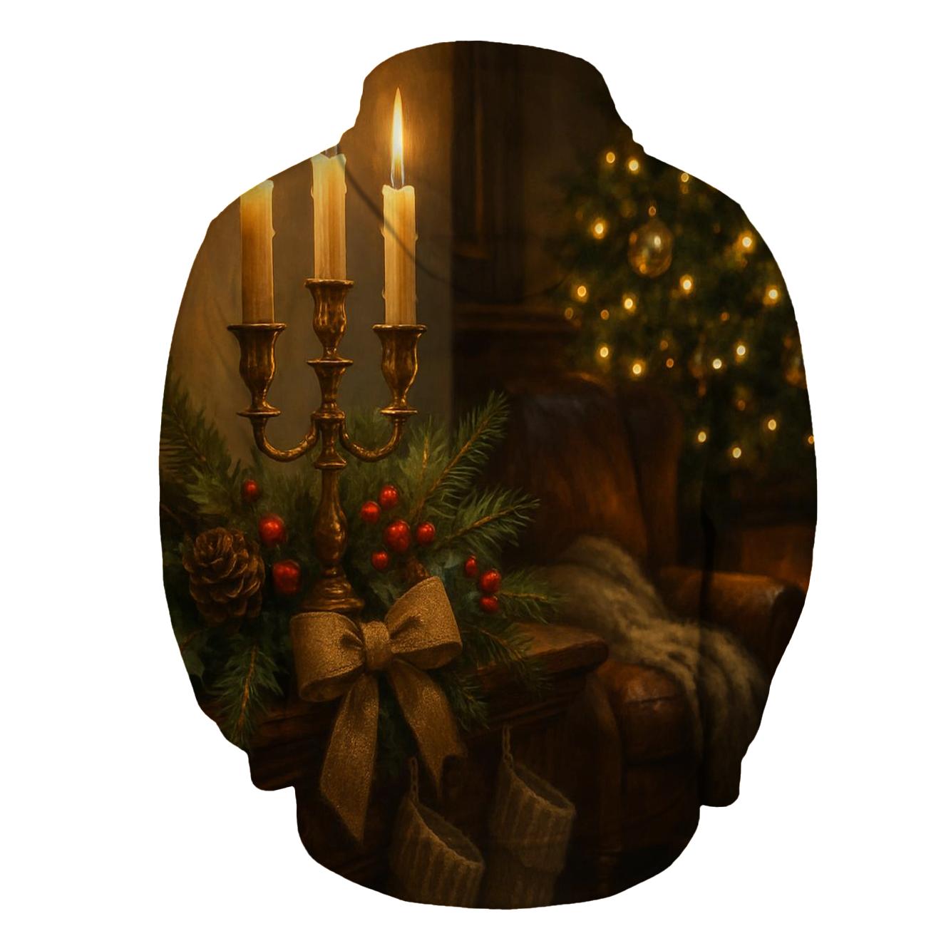 Candlelit Hearth And Evergreen Mantel embroidered hoodies