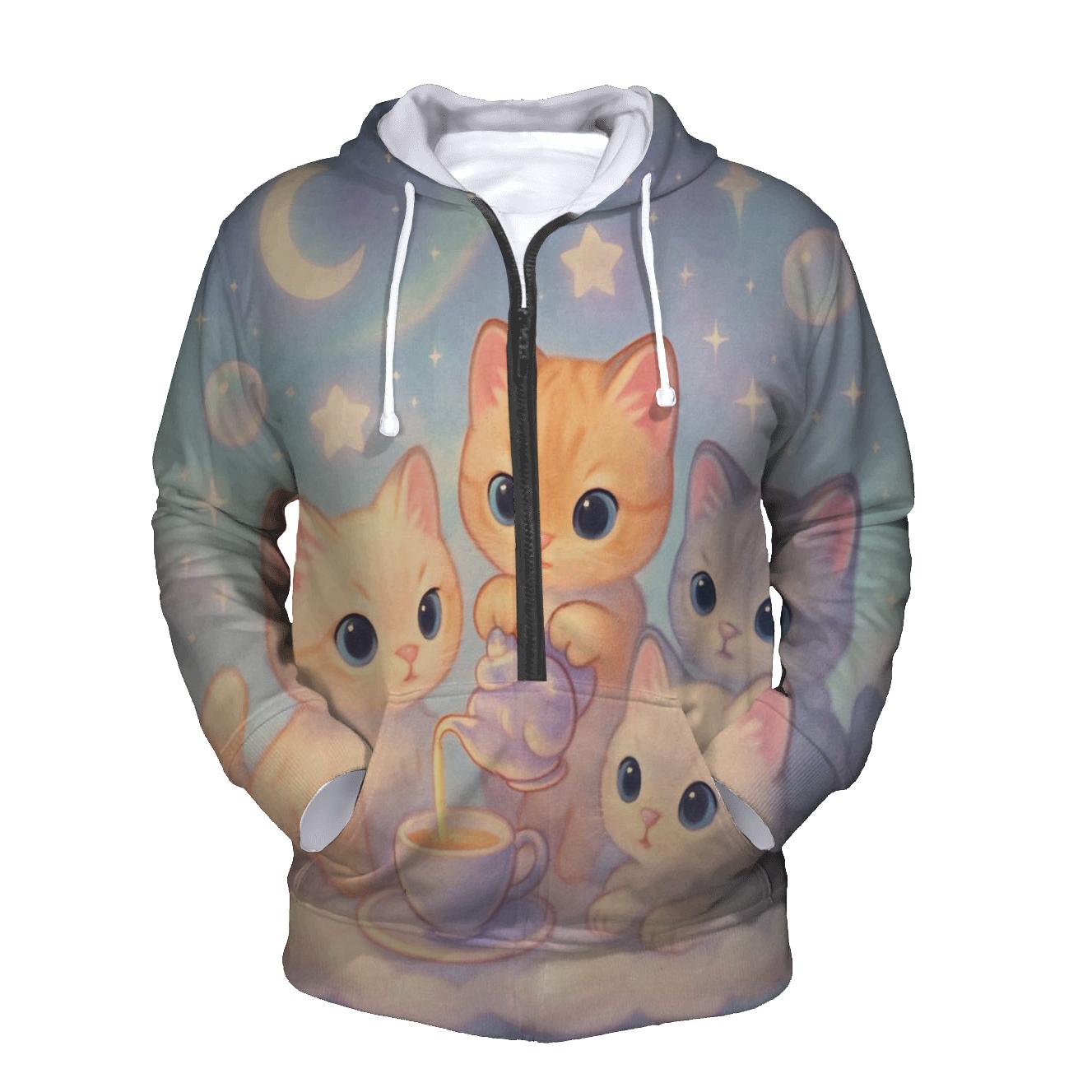 Cloud Tea Party Kittens graphic hoodies