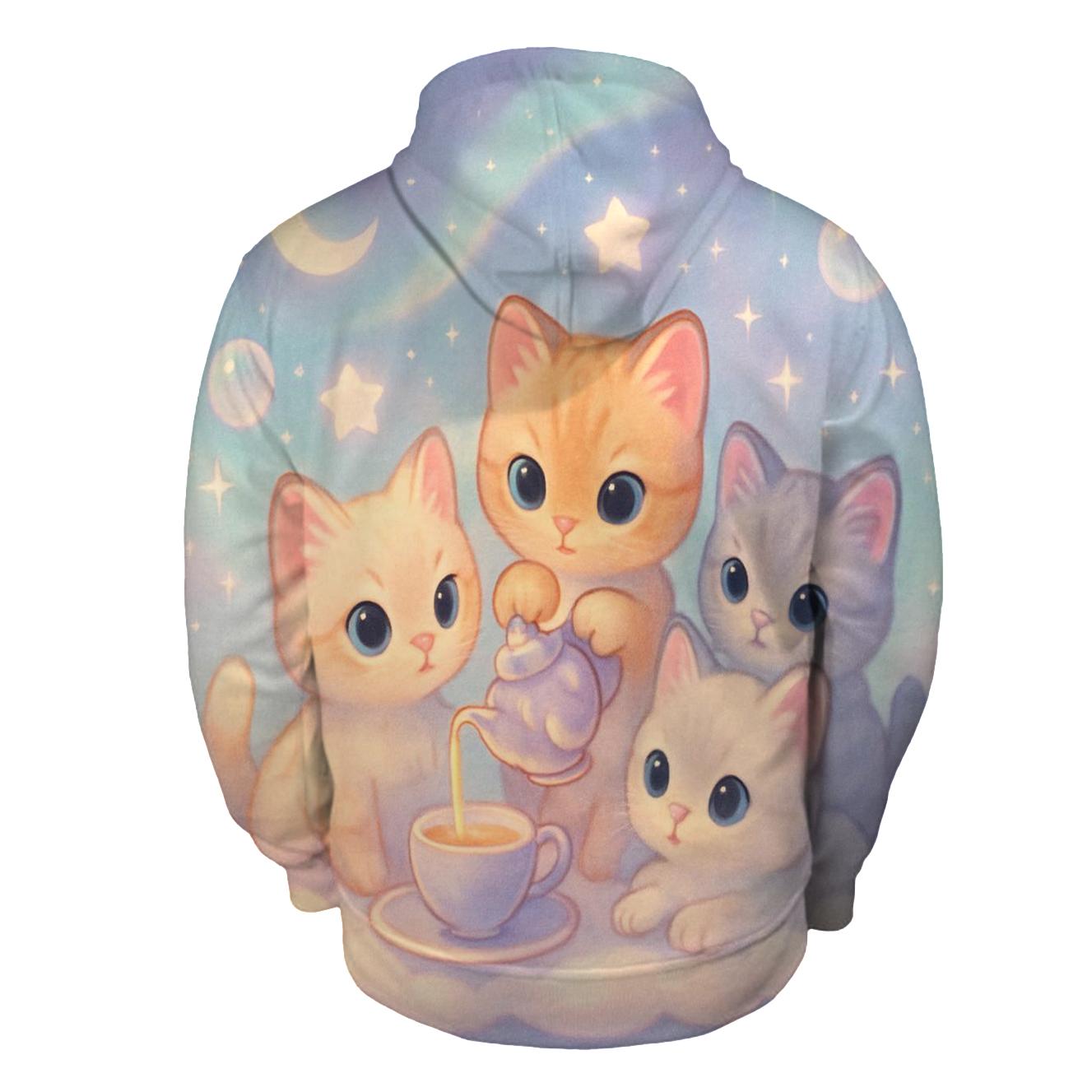 Cloud Tea Party Kittens graphic hoodies