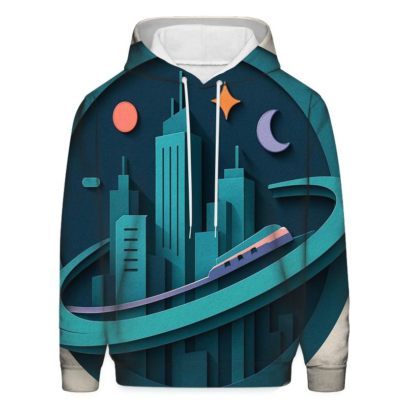 Prismatic Paper Cut City Orbit embroidered hoodies