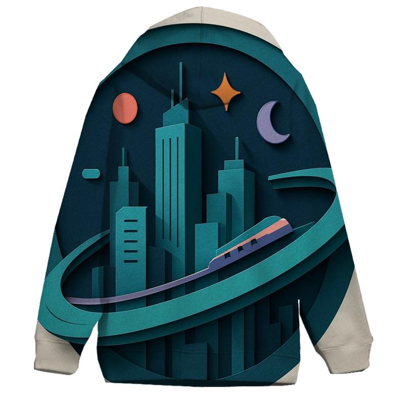 Prismatic Paper Cut City Orbit embroidered hoodies