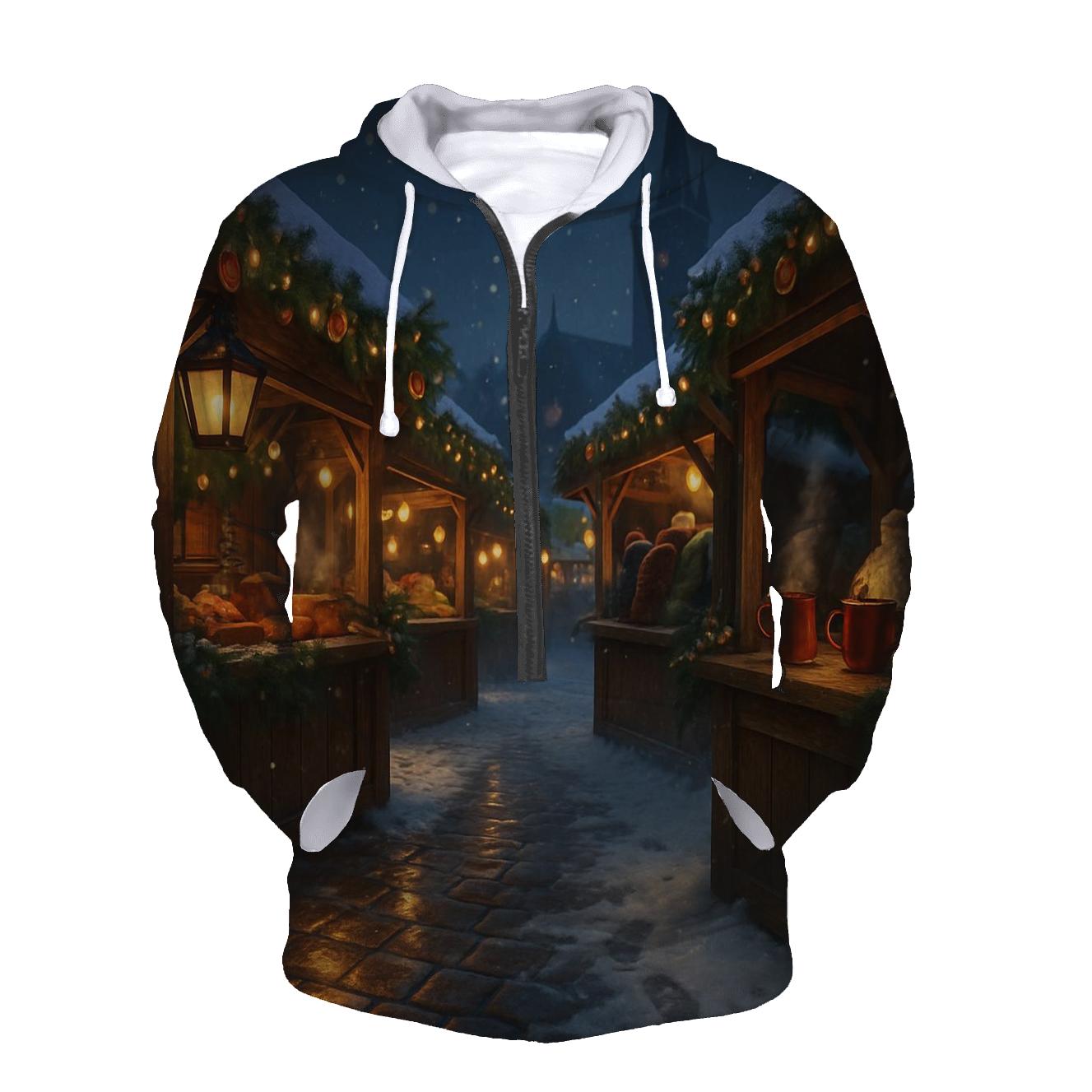 Snowy Christmas Market Under Starry Lanterns pullover hoodies
