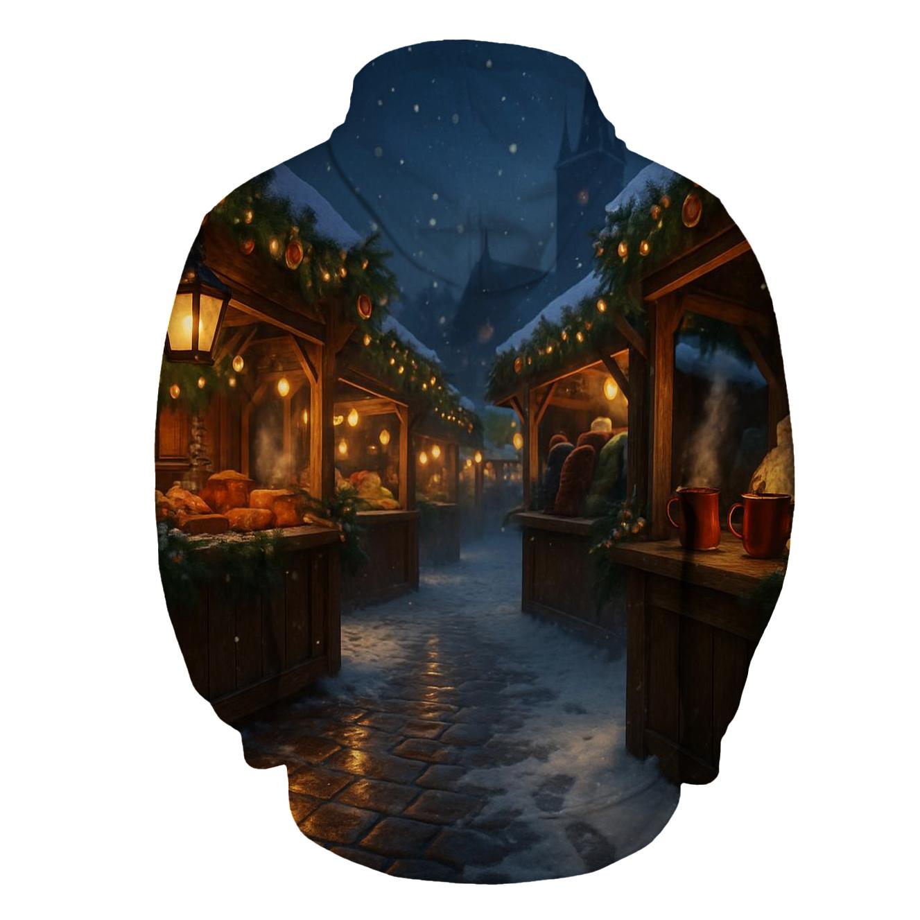 Snowy Christmas Market Under Starry Lanterns pullover hoodies