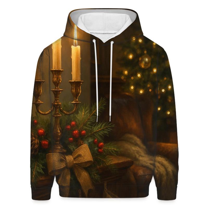 Candlelit Hearth And Evergreen Mantel heavyweight hoodies
