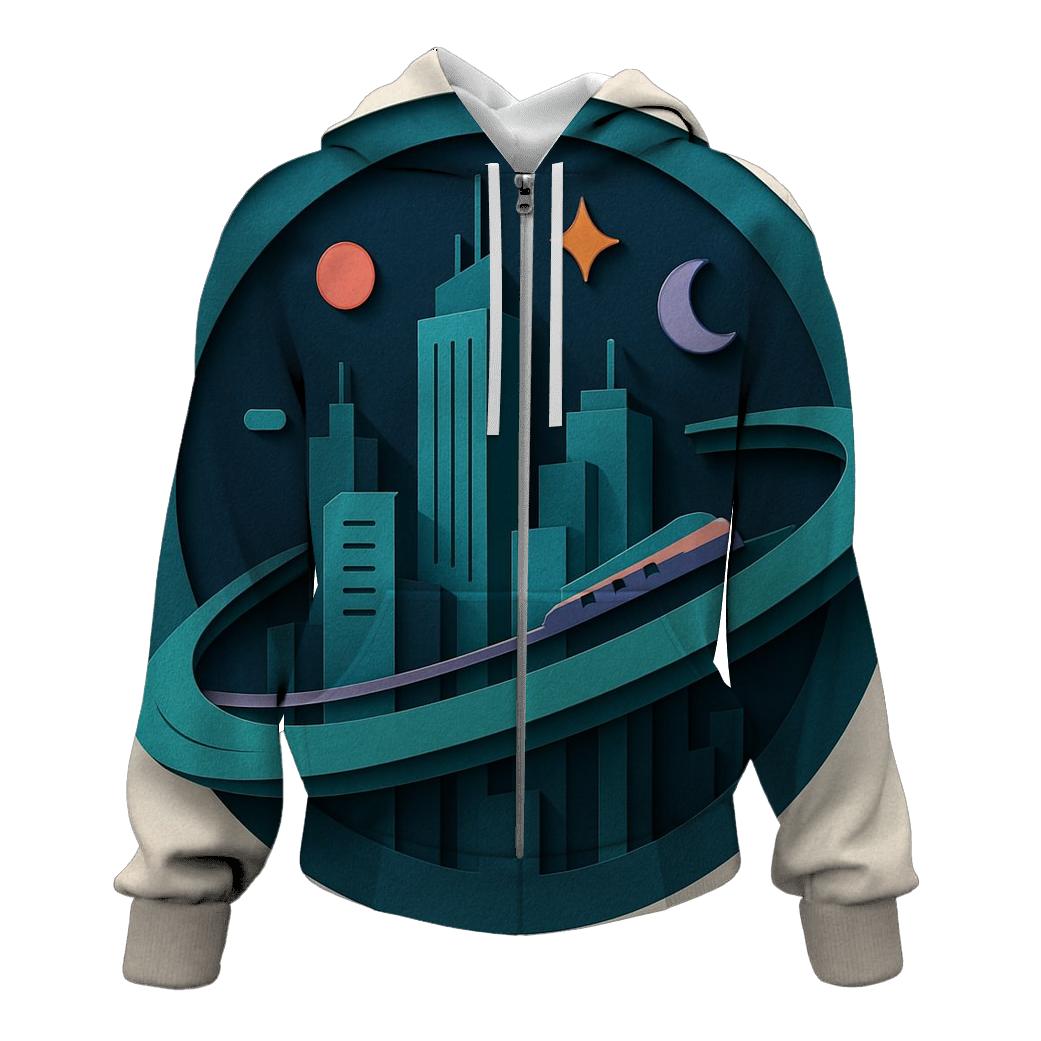 Prismatic Paper Cut City Orbit hoodie styles