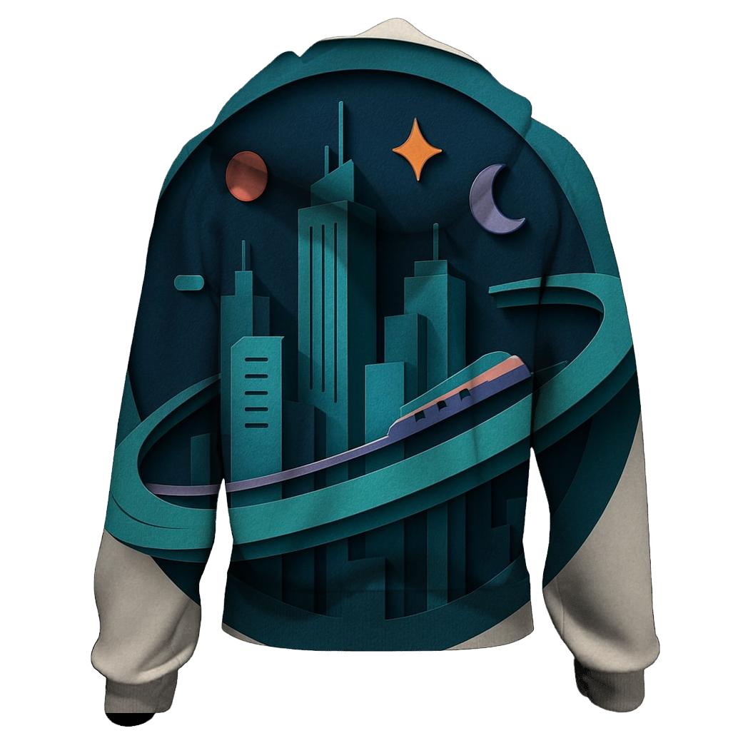 Prismatic Paper Cut City Orbit hoodie styles