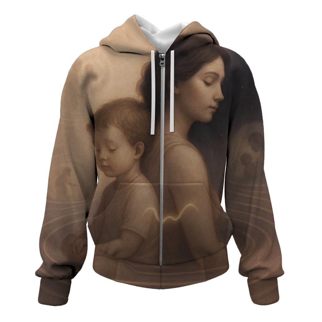 The Pulse Beneath The Years A Mother And Child Sharing One Quiet Rhythm embroidered hoodies