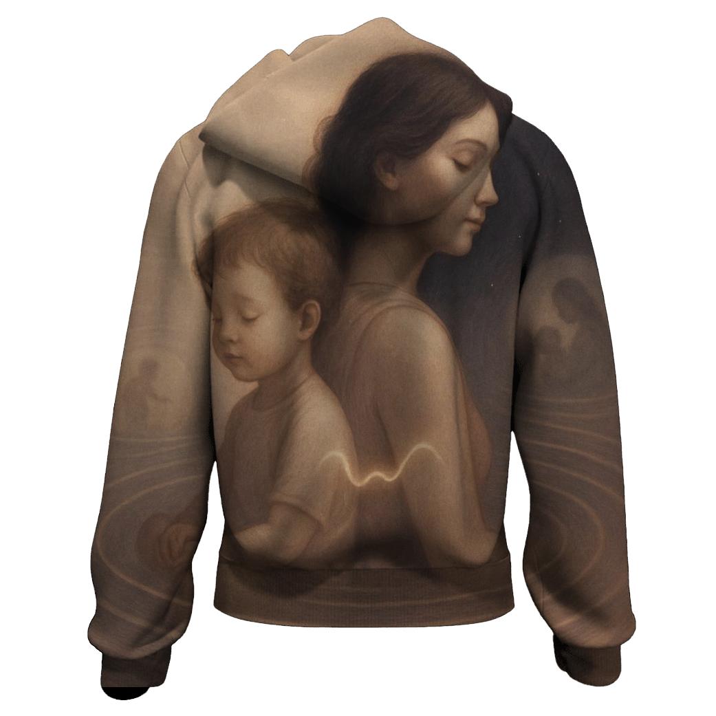 The Pulse Beneath The Years A Mother And Child Sharing One Quiet Rhythm embroidered hoodies