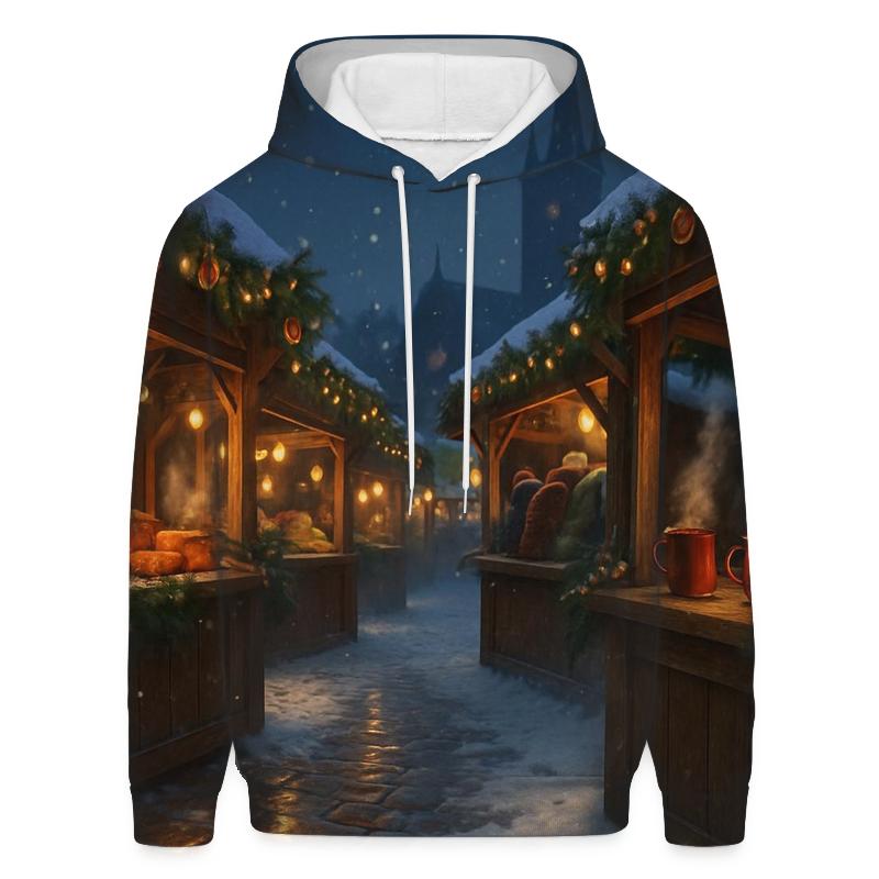 Snowy Christmas Market Under Starry Lanterns hoodie styles