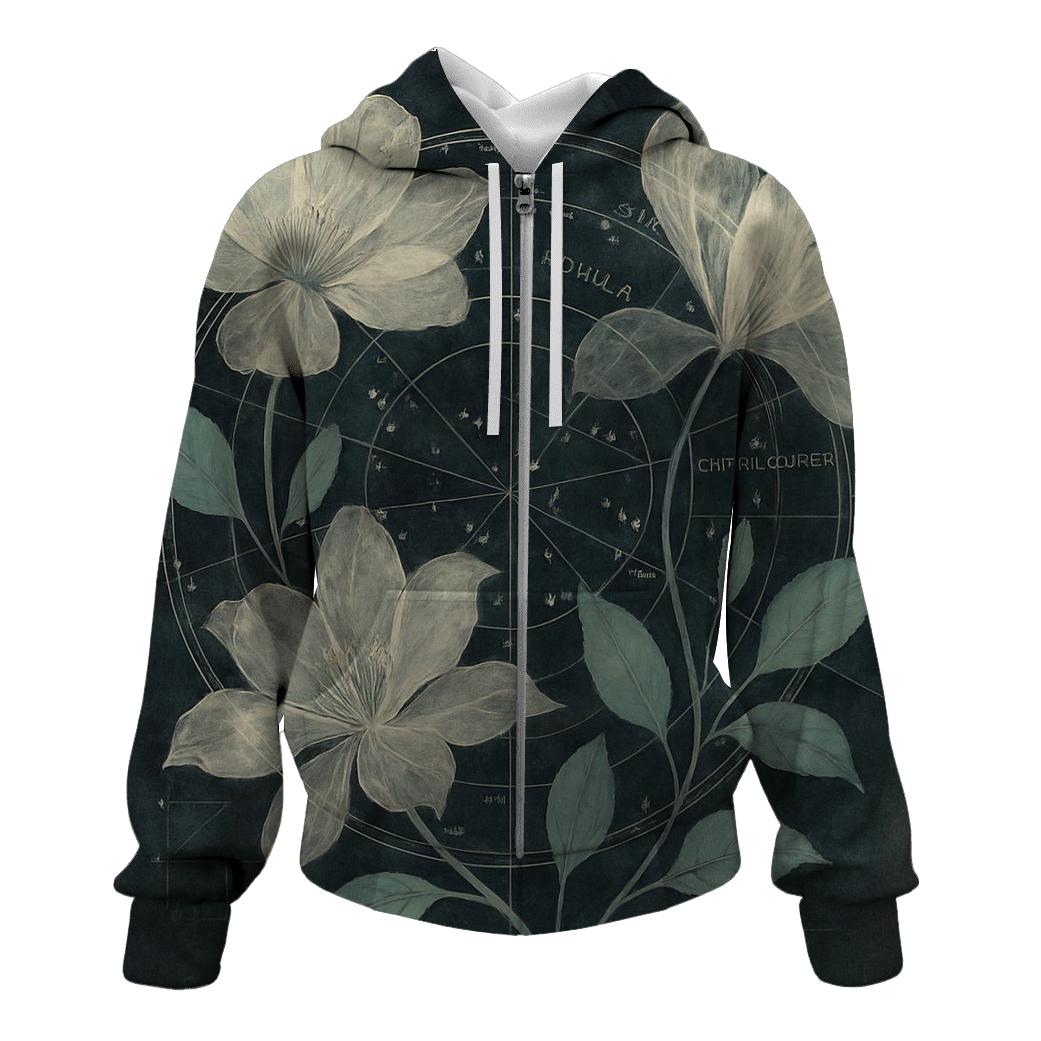 Midnight Botanical Star Chart Collage embroidered hoodies