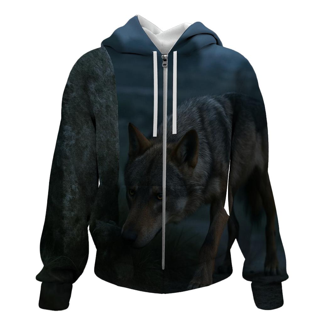 Iberian Wolf At The Transhumance Waystone zip-up hoodies
