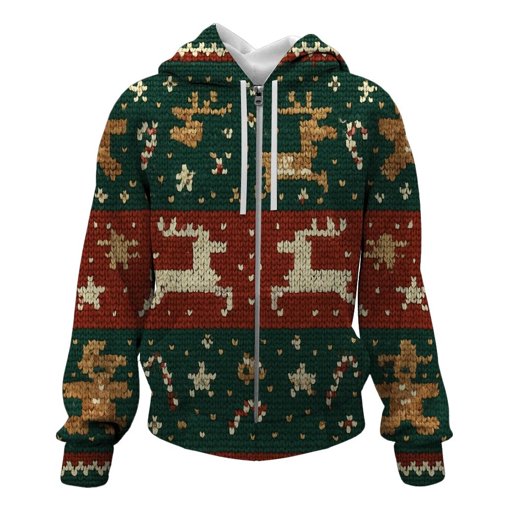 Gingerbread Rocket Reindeer Sweater Stripe Design embroidered hoodies