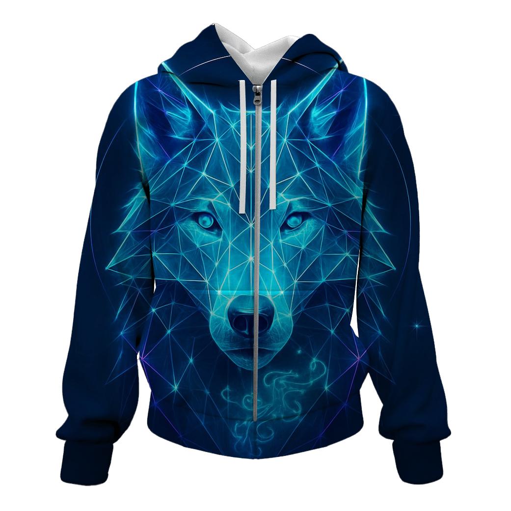 Aurora Lattice Wolf Sentinel zip-up hoodies