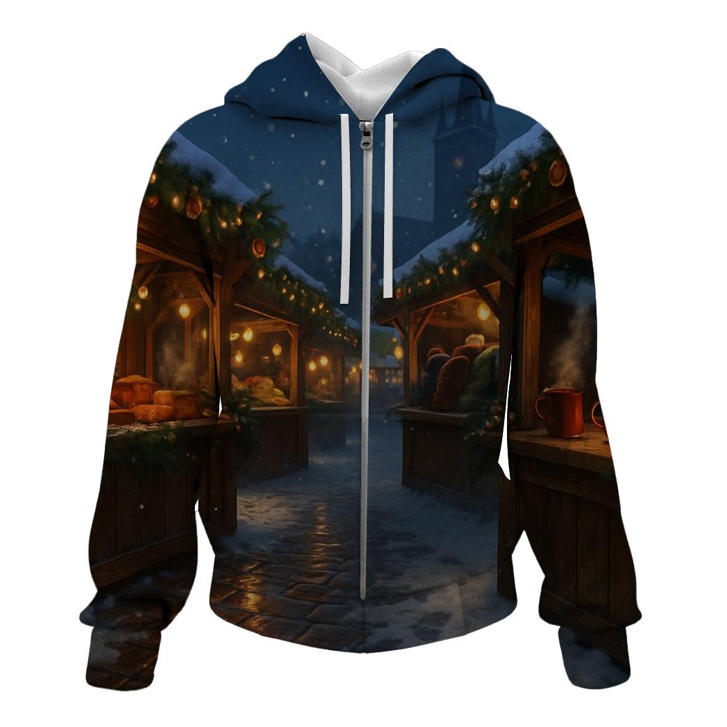 Snowy Christmas Market Under Starry Lanterns heavyweight hoodies