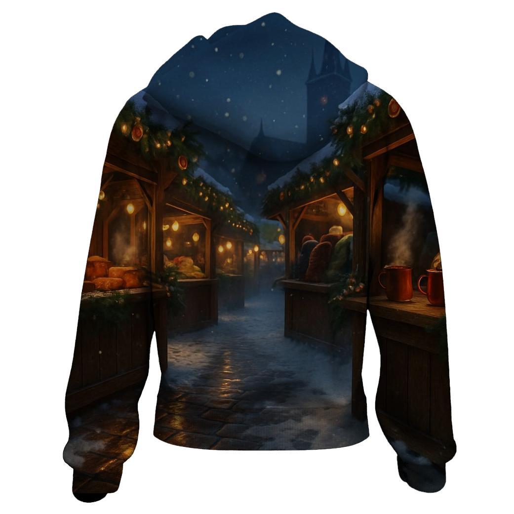 Snowy Christmas Market Under Starry Lanterns heavyweight hoodies