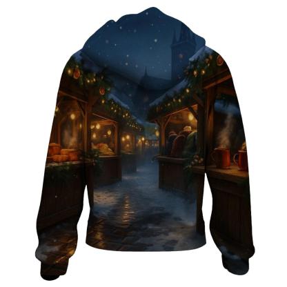 Snowy Christmas Market Under Starry Lanterns heavyweight hoodies