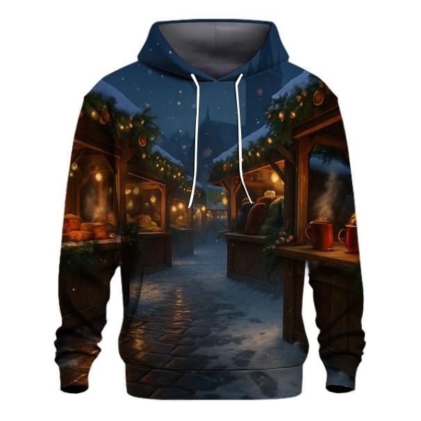 Snowy Christmas Market Under Starry Lanterns graphic hoodies
