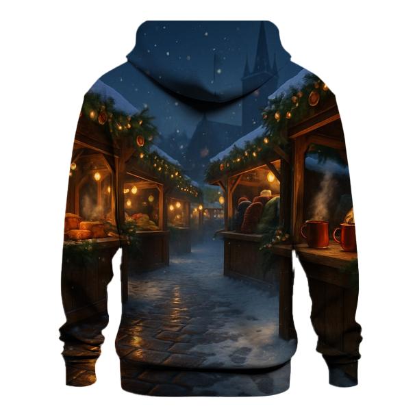 Snowy Christmas Market Under Starry Lanterns graphic hoodies