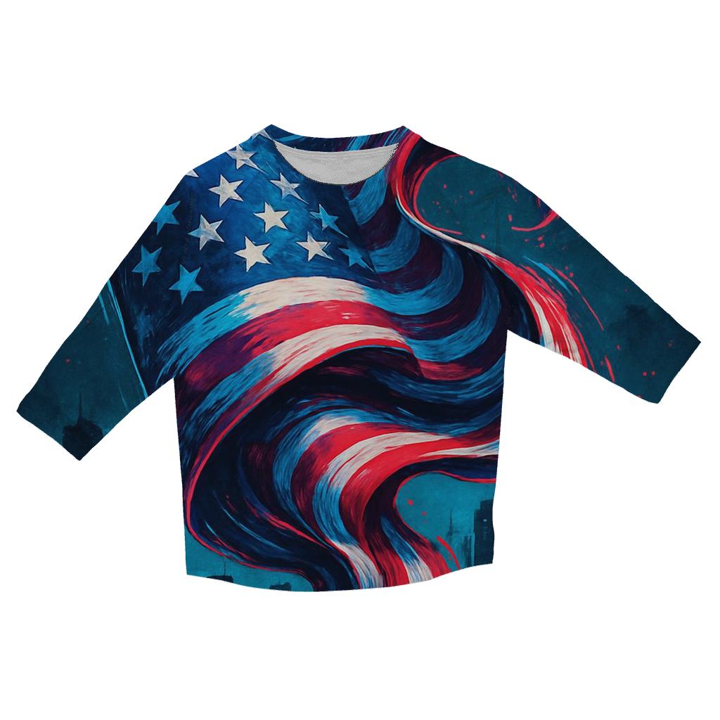Neon Skyline Flag Surge printed three quarter sleeve shirts