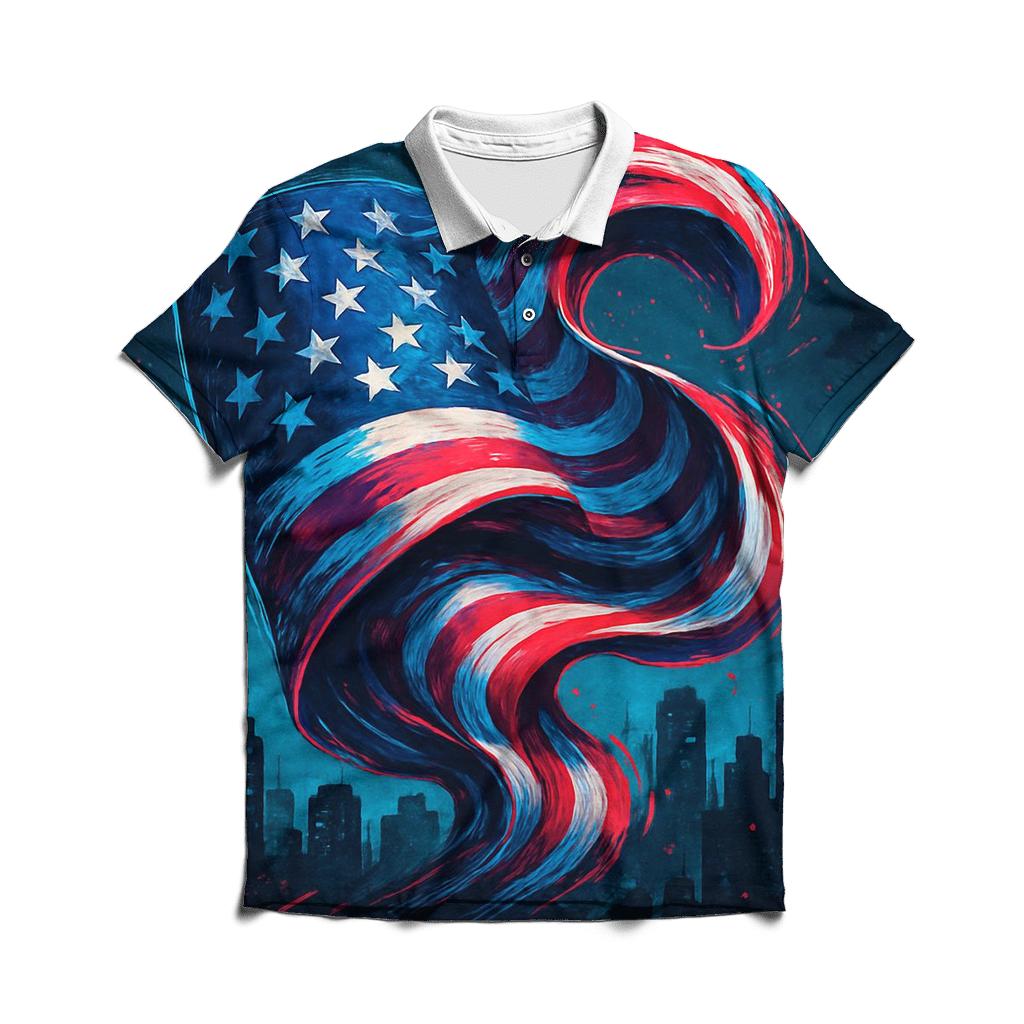 Neon Skyline Flag Surge classic pique polos