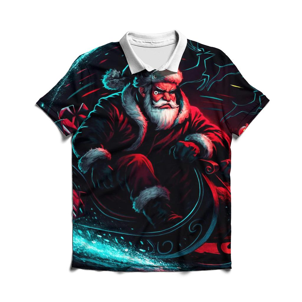 Neon Sleigh Drift Santa premium cotton polo shirts