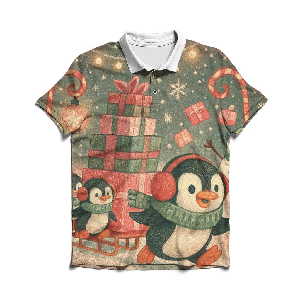 Mischief Penguin Postal Parade In A Snow Globe Street casual sports polo shirts