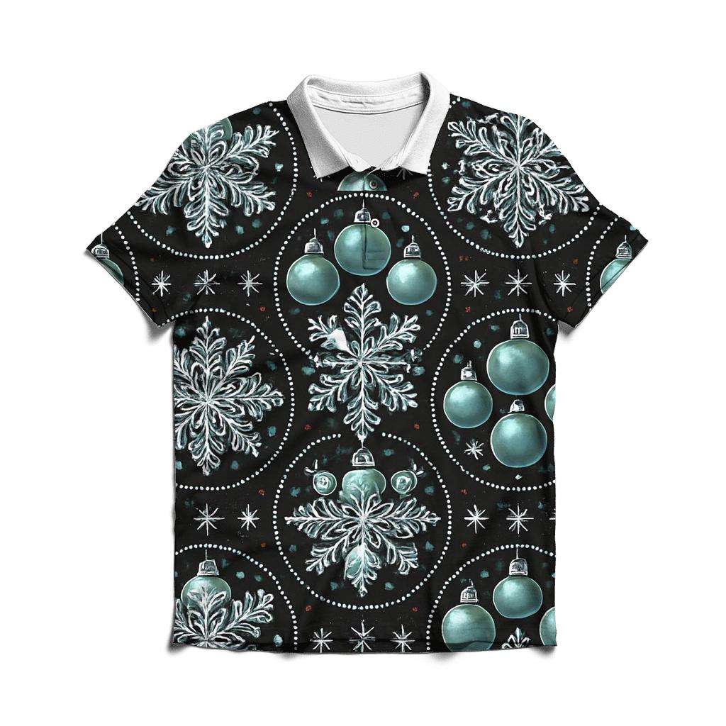 Midnight Snowflake And Ornament Medallion Tessellation On Black Background premium cotton polo shirts
