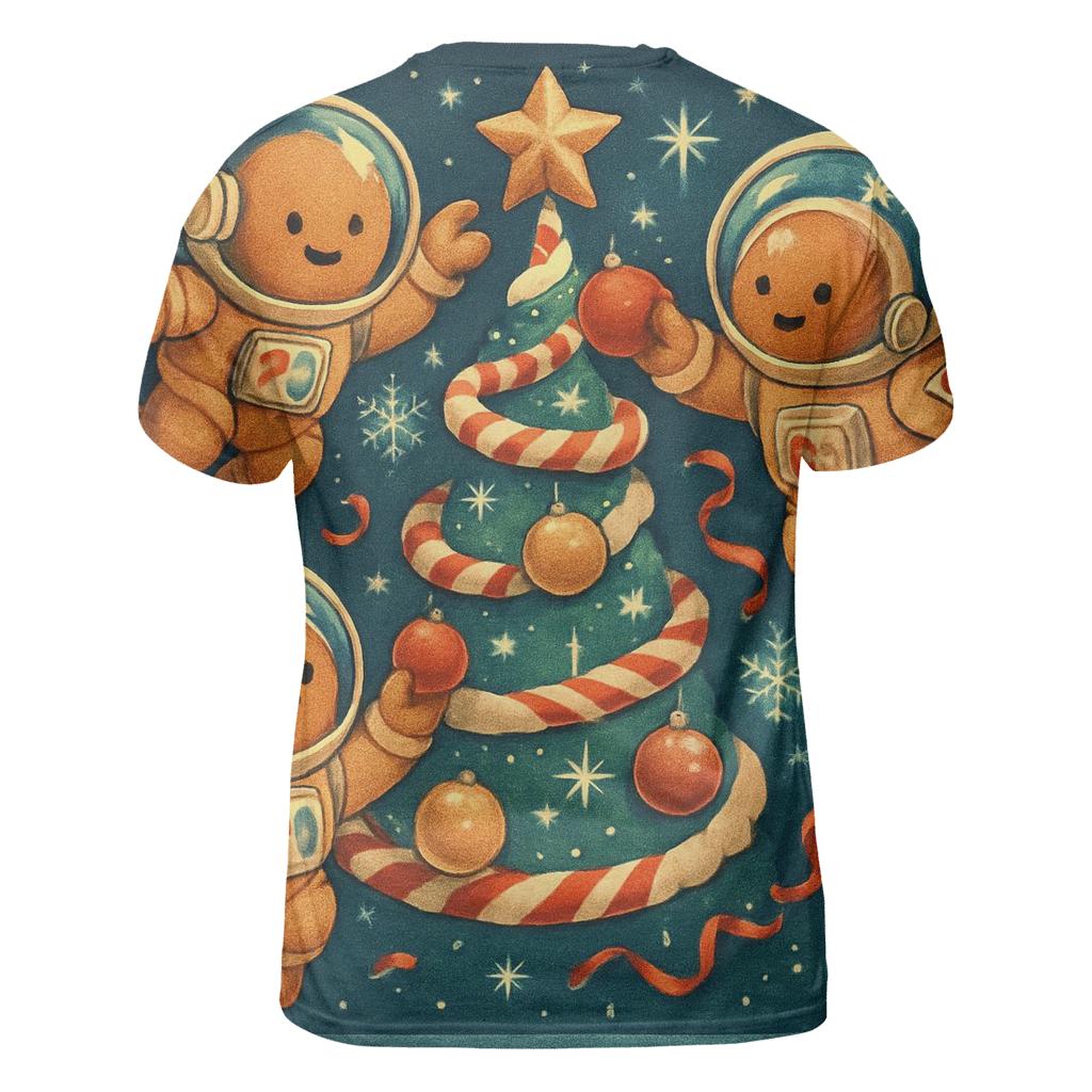 Gingerbread Astronauts Decorating A Zero Gravity Tree vibrant all-over design tees
