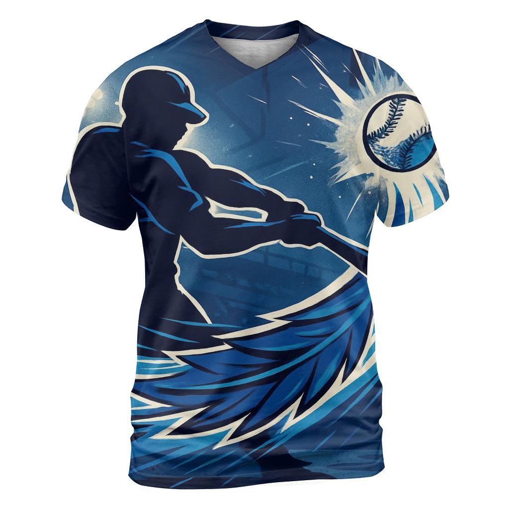 Bat Swing In Blue Jays Rush vibrant all-over design tees