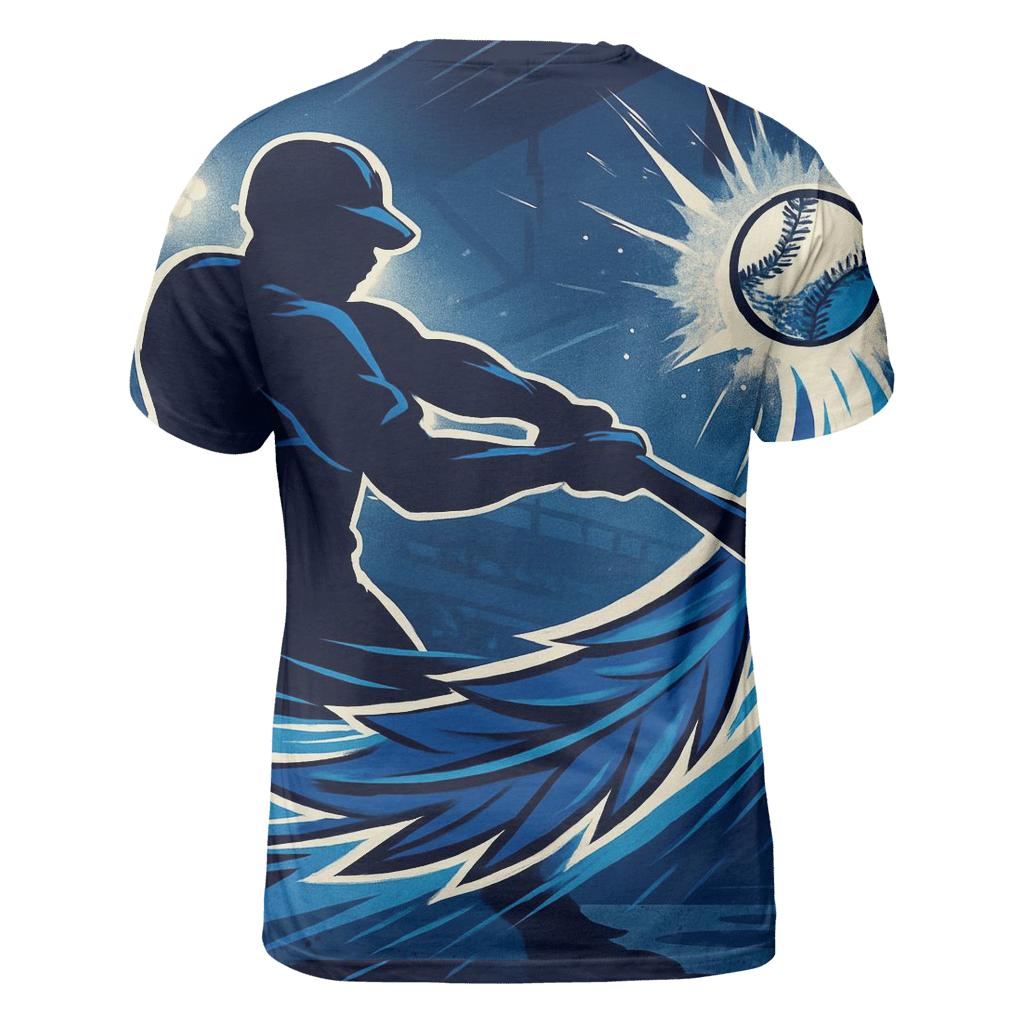 Bat Swing In Blue Jays Rush vibrant all-over design tees