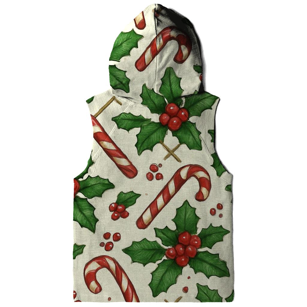 Crimson Holly And Candy Cane Lattice On Ivory Background graphic hoodies