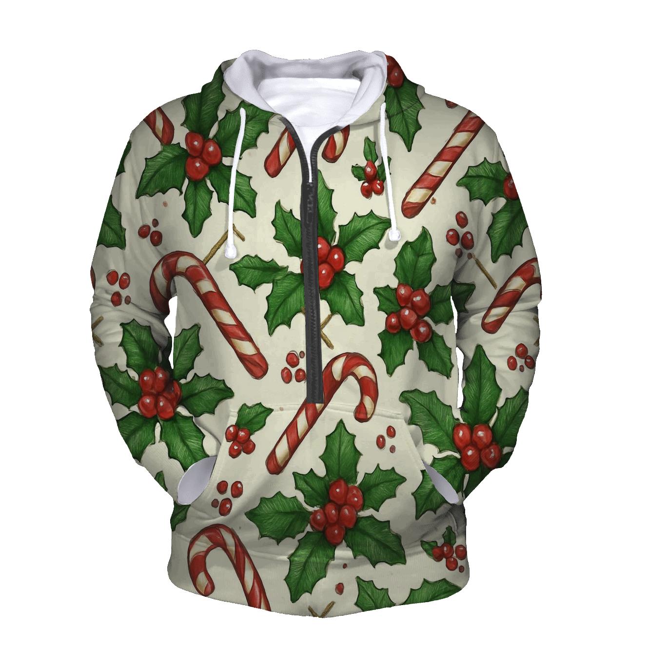 Crimson Holly And Candy Cane Lattice On Ivory Background hoodie trends