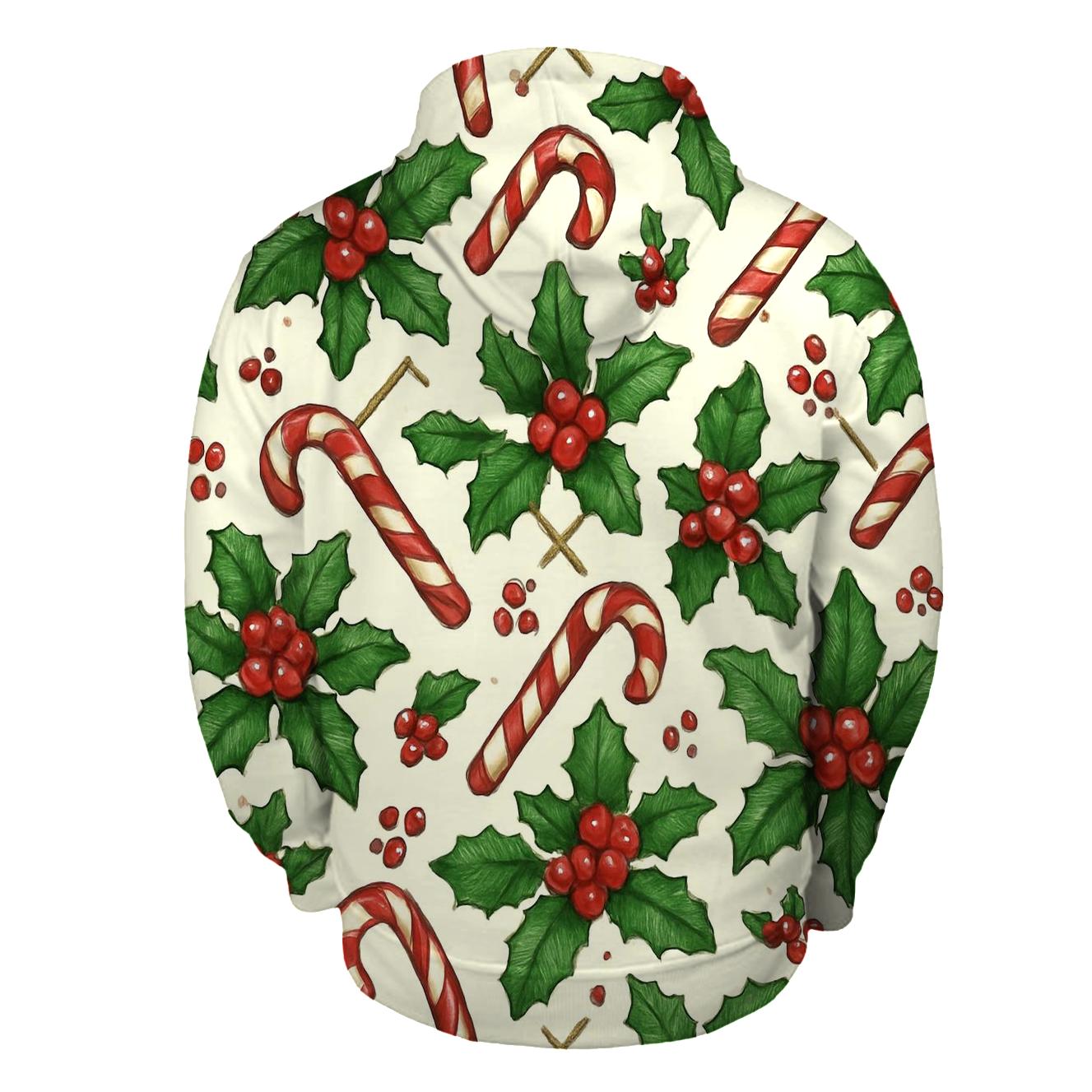 Crimson Holly And Candy Cane Lattice On Ivory Background hoodie trends