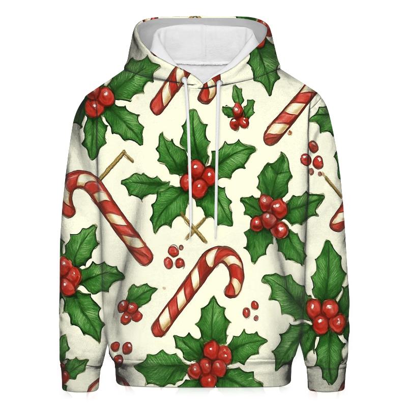 Crimson Holly And Candy Cane Lattice On Ivory Background pullover hoodies