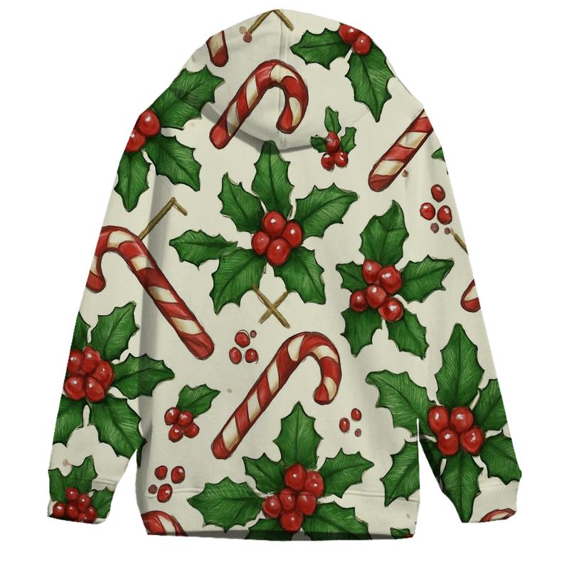 Crimson Holly And Candy Cane Lattice On Ivory Background pullover hoodies