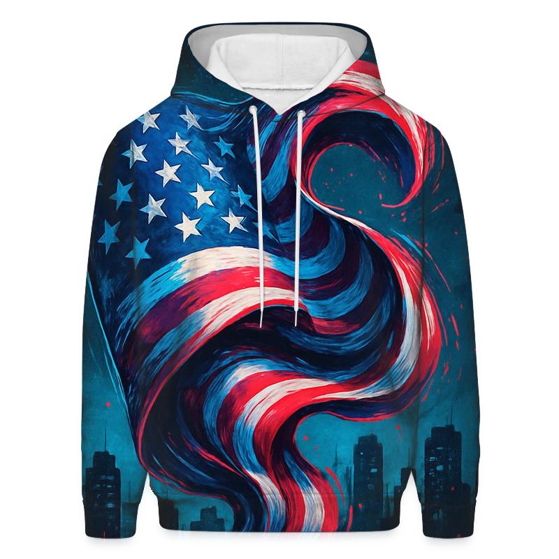 Neon Skyline Flag Surge pullover hoodies